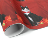 Papier Cadeau Chat de smoking avec la cravate d'arc rouge (Coin rond)