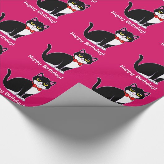 Papier Cadeau Chat de smoking dans la cravate d'arc : Joyeux (Coin)