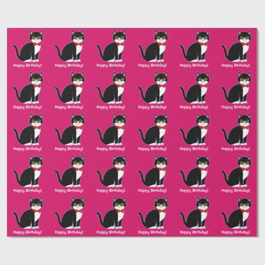Papier Cadeau Chat de smoking dans la cravate d'arc : Joyeux (Plat)