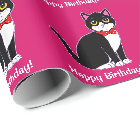 Papier Cadeau Chat de smoking dans la cravate d'arc : Joyeux (Coin rond)