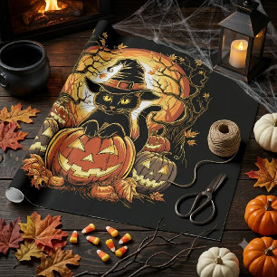 Papier Cadeau Chat de sorcière Citrouille Chat Noir Halloween Ef