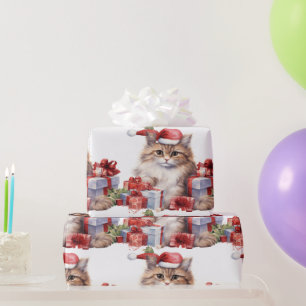 Papier Cadeau Chat de vacances cosy à la décoration festive