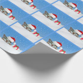 Papier Cadeau Chat de vacances dans le casquette de Père Noël (Coin)