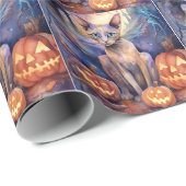 Papier Cadeau Chat d'Halloween Abyssinian avec la peur Citrouill (Coin rond)