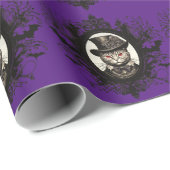 Papier Cadeau Chat d'Halloween, Chat Vampire, crocs (Coin rond)