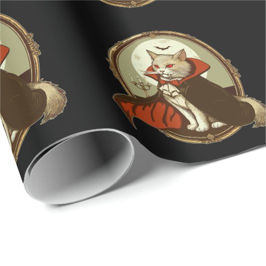 Papier Cadeau Chat d'Halloween, Comte Catula (Coin rond)
