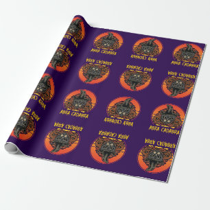 Papier Cadeau Chat d'Halloween en sorcière Casquette Abra Cadabr