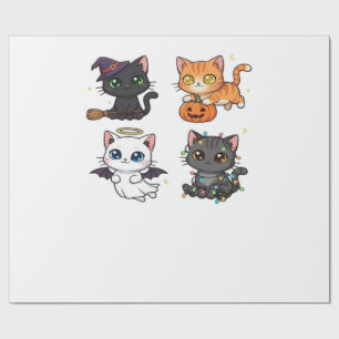 Papier Cadeau Chat d'Halloween Félin Inspiré Épouvantable et Élé