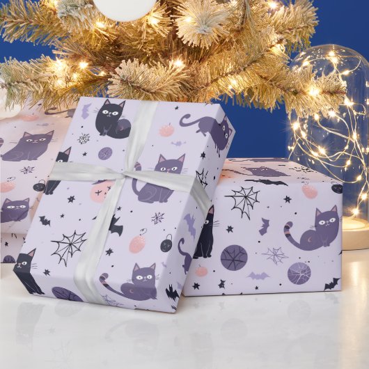 Papier Cadeau Chat d'Halloween mignonne violet (Vacances)