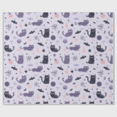 Papier Cadeau Chat d'Halloween mignonne violet (Plat)