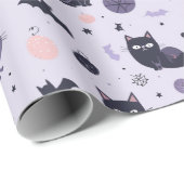 Papier Cadeau Chat d'Halloween mignonne violet (Coin rond)