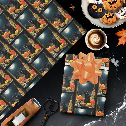 Papier Cadeau Chat d'Halloween noir
