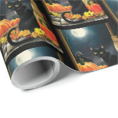 Papier Cadeau Chat d'Halloween noir (Coin rond)