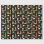 Papier Cadeau Chat d'Halloween noir (Plat)
