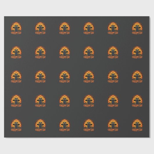 Papier Cadeau Chat effrayant Halloween Chauve-souris Lune Graphi (Plat)