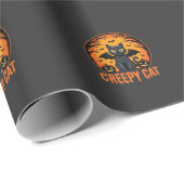 Papier Cadeau Chat effrayant Halloween Chauve-souris Lune Graphi (Coin rond)