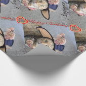 PAPIER CADEAU CHAT ÉLÉGANT AVEC GRAND CASQUETTE DIVA, ROSES ROSE (Coin)