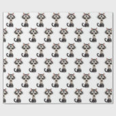 Papier Cadeau Chat En Dessin Avec Collier En Perle (Plat)