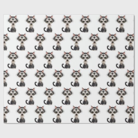 Papier Cadeau Chat En Dessin Avec Collier En Perle (Plat)