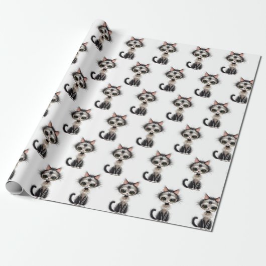 Papier Cadeau Chat En Dessin Avec Collier En Perle (Déroulé)