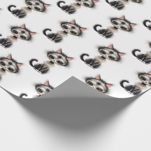 Papier Cadeau Chat En Dessin Avec Collier En Perle (Coin)