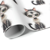 Papier Cadeau Chat En Dessin Avec Collier En Perle (Coin rond)