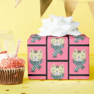 Papier Cadeau chat en écharpe d'hiver