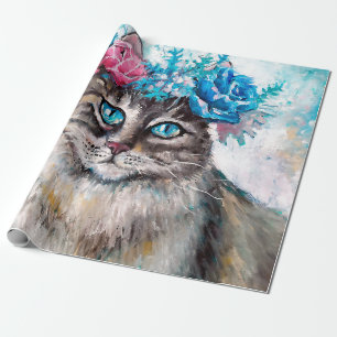 Papier Cadeau Chat en fleur de couronne d'huile peinture sur toi