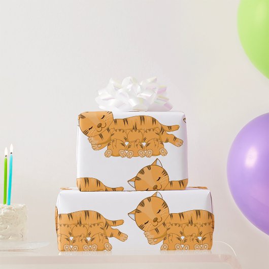 Papier Cadeau Chat endormi avec des chatons tétant