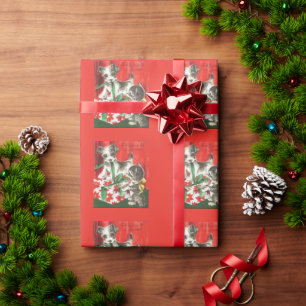 Papier Cadeau Chat Et Chien De Noël Vintage Avec Présence