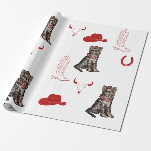 Papier Cadeau chat et cowboys (Déroulé)