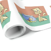 Papier Cadeau Chat et cuvette de poisson (Coin rond)