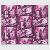 Papier Cadeau CHAT ET OWL DE MUSIQUE, Rose violet (Plat)