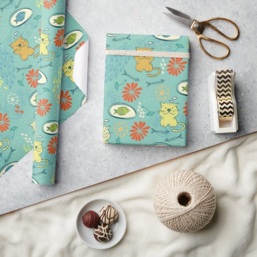 Papier Cadeau Chat et poisson amusant (Artisanat)