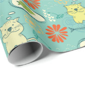 Papier Cadeau Chat et poisson amusant (Coin rond)
