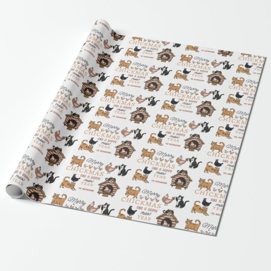 Papier Cadeau Chat et poulet personnalisés Noël drôle (Déroulé)