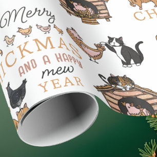 Papier Cadeau Chat et poulet personnalisés Noël drôle
