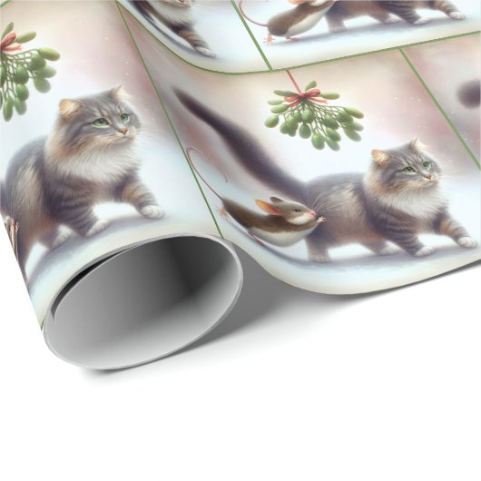 Papier Cadeau Chat et souris sous une souris (Coin rond)