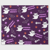 Papier Cadeau Chat fantôme d'Halloween (Plat)