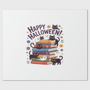 Papier Cadeau Chat Fantôme Lecteur de Livres Cadeaux Halloween D