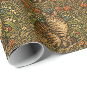 Papier Cadeau Chat floral botanique élégant vintage