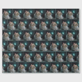 Papier Cadeau Chat Fluffy Avec Papillon Néon (Plat)