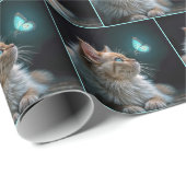 Papier Cadeau Chat Fluffy Avec Papillon Néon (Coin rond)