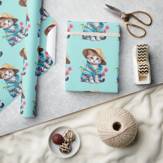 Papier Cadeau Chat Fouilleur de Plage  (Artisanat)