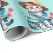 Papier Cadeau Chat Fouilleur de Plage  (Coin rond)