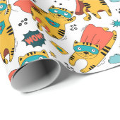 Papier Cadeau Chat Funny Superhero (Coin rond)