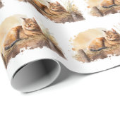 Papier Cadeau Chat Gingembre Aquarelle sur le foin (Coin rond)