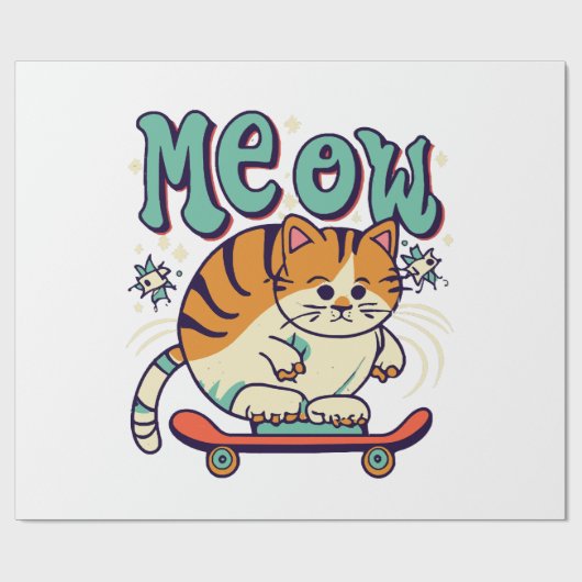 Papier Cadeau Chat Glissant Miaou (Plat)