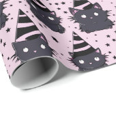 Papier Cadeau Chat Goth Chat Goth Rose Chat Kitty Noir Anniversa (Coin rond)