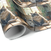 Papier Cadeau Chat gras en attente d'un bol d'alimentation vide (Coin rond)